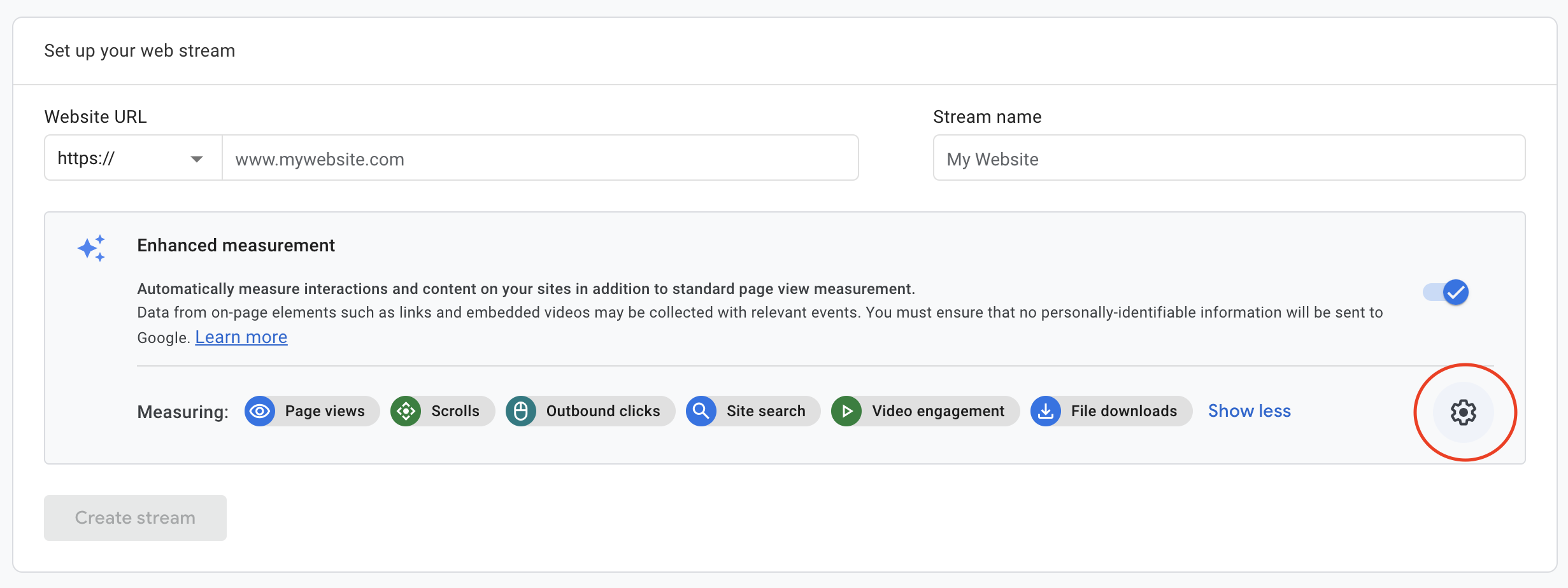 Enhanced measurement settings button screenshot