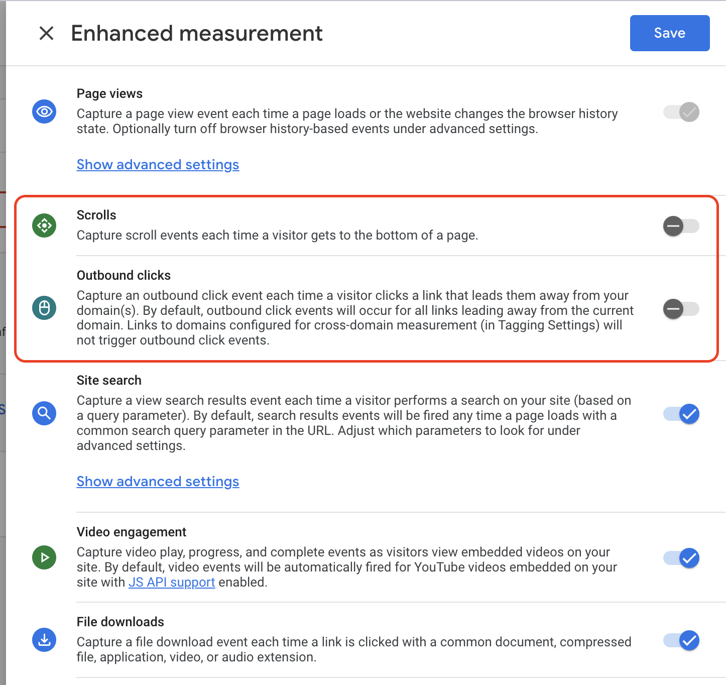 Enhanced measurement settings screenshot