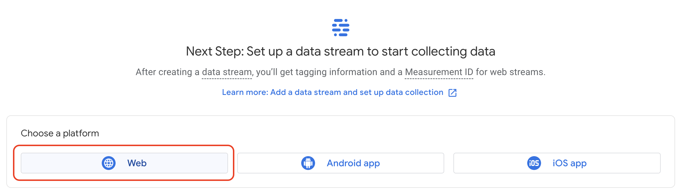 Create data stream screenshot
