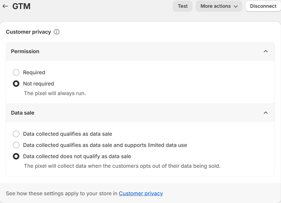 Create GTM setting permissions for the pixel